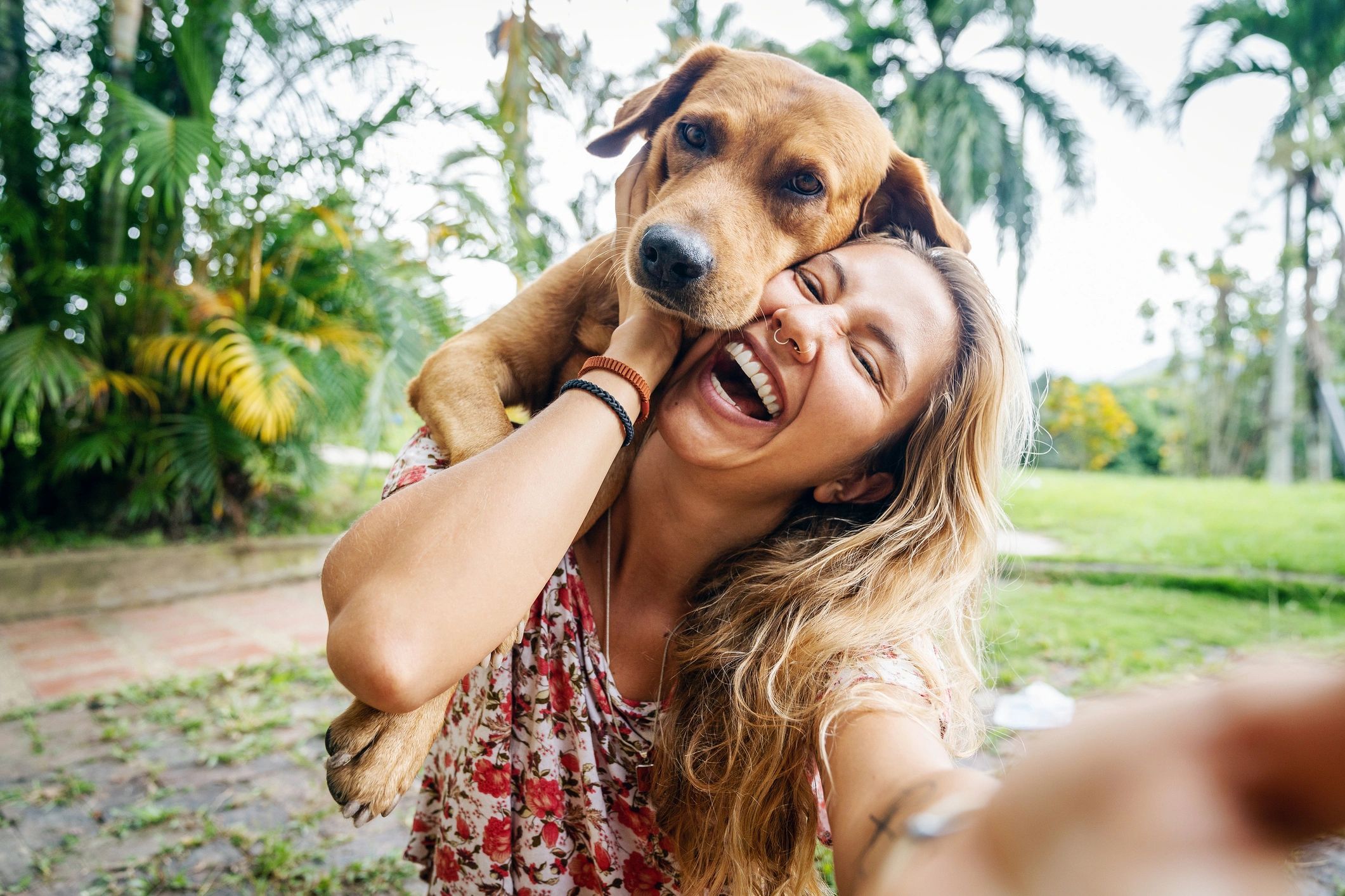 happy pet owner with dog
