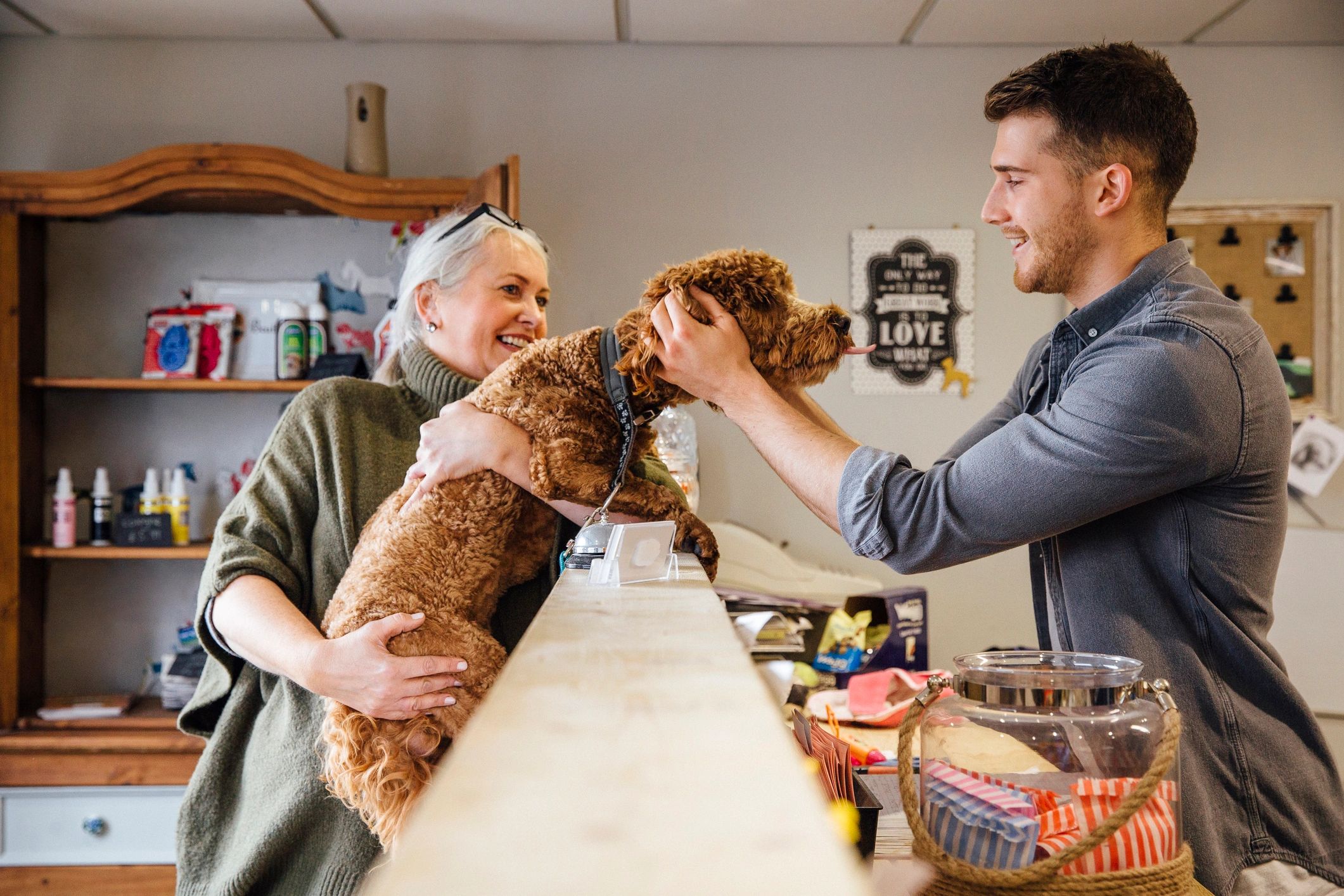 happy pet grooming client